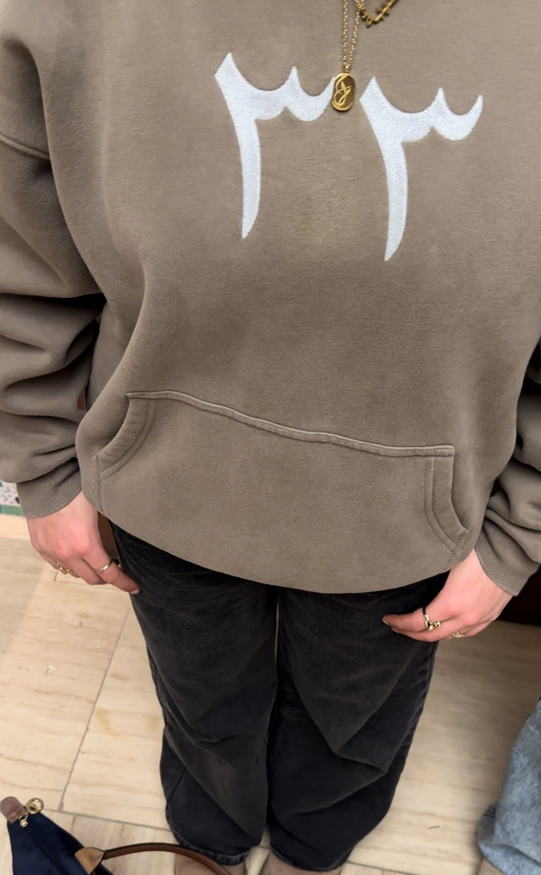 Stone Taupe “Khayr” Embroidered Hoodie